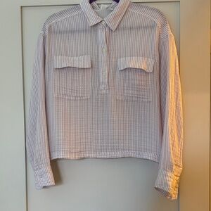 Lou and Grey Striped Button Placket Collared Top